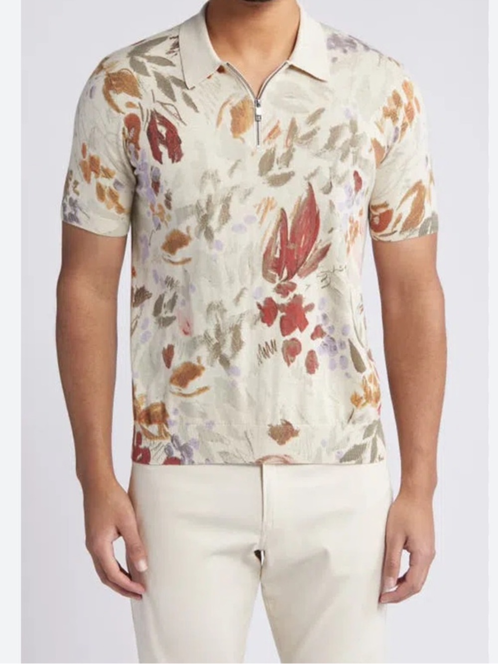 Ted Baker Elsde Quarter-Zip Floral Polo Shirt Size 3/Medium
